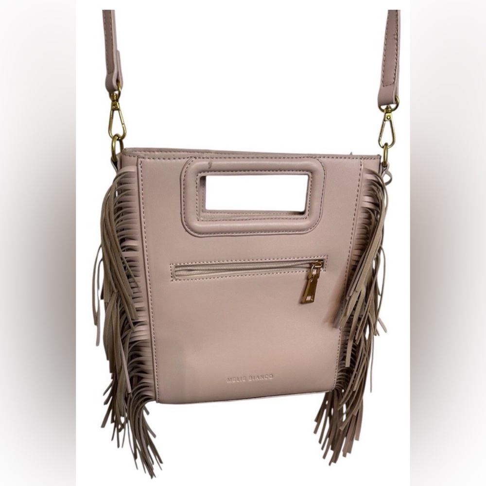 Melie Bianco ⭐️ Taupe Fringe Crossbody Bag Vegan Leather Boho Festival Purse - Picture 3 of 6